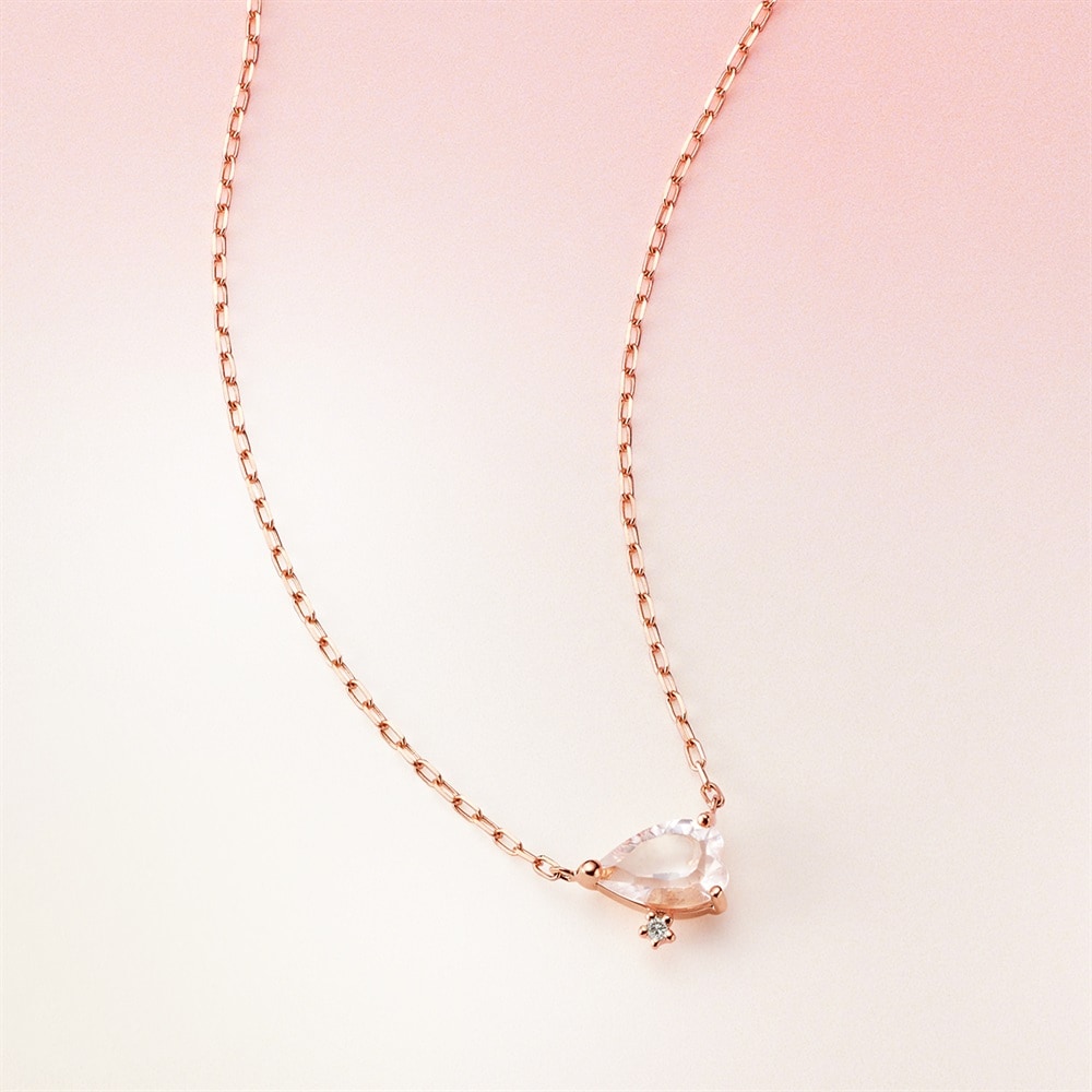 K18ピンクゴールド ローズクォーツ ダイヤモンド ネックレス