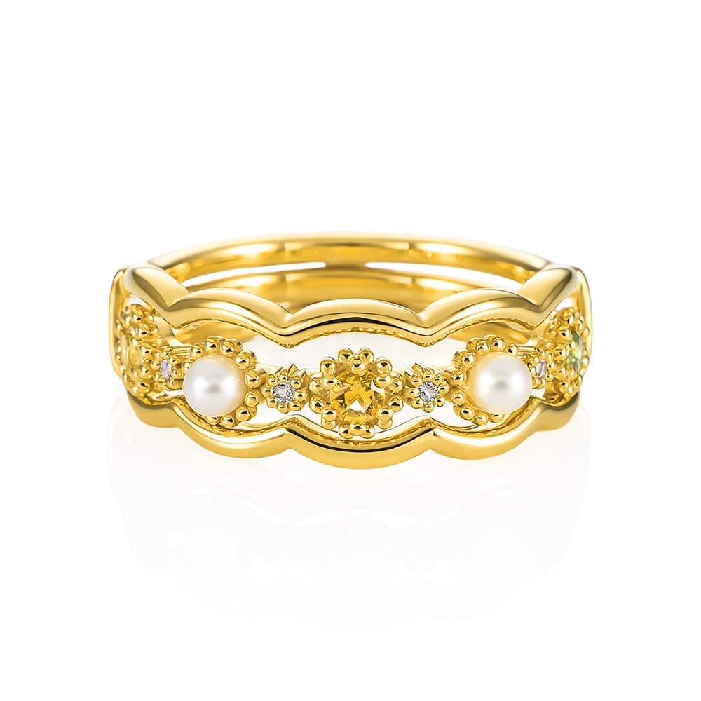 シルバーパールレモンクォーツシトリンリング2本セット ¥33,000