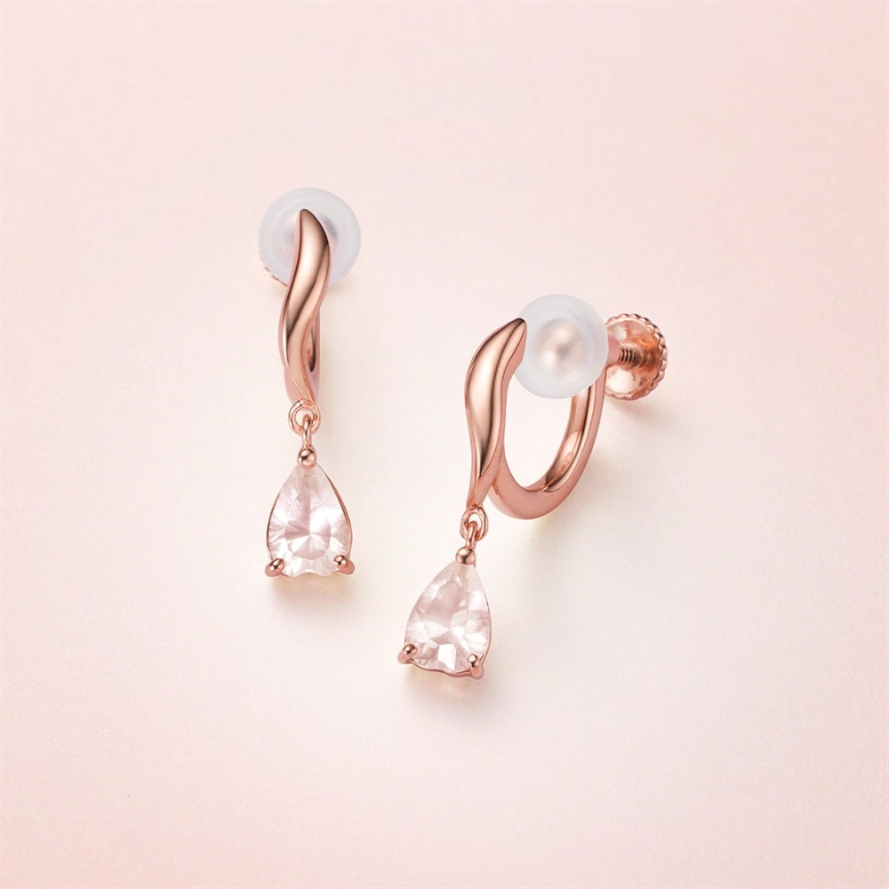 シルバー ローズクォーツ イヤリング