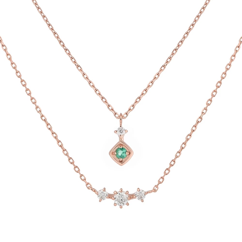 シルバー / エメラルド ネックレス2本セット ¥27,500