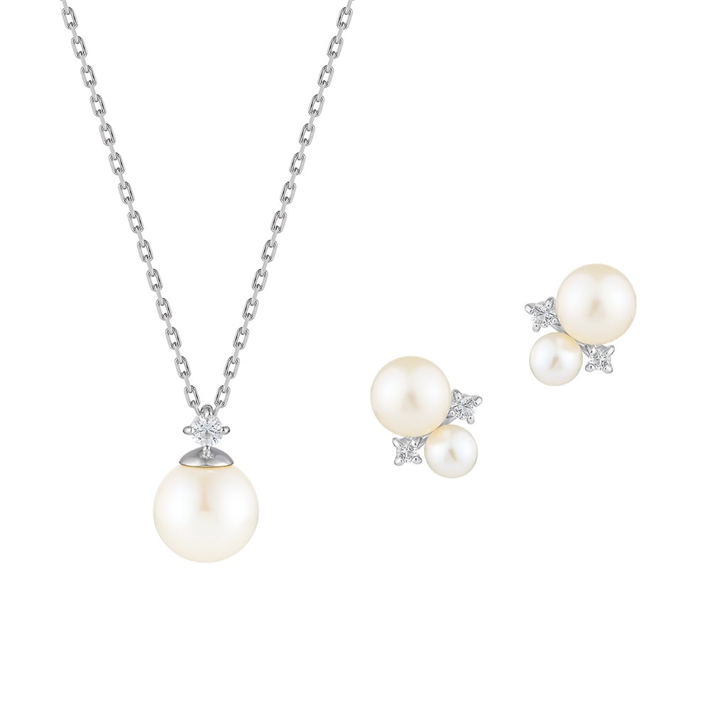 シルバー淡水パールホワイトトパーズネックレス＆ピアスセット ¥18,700