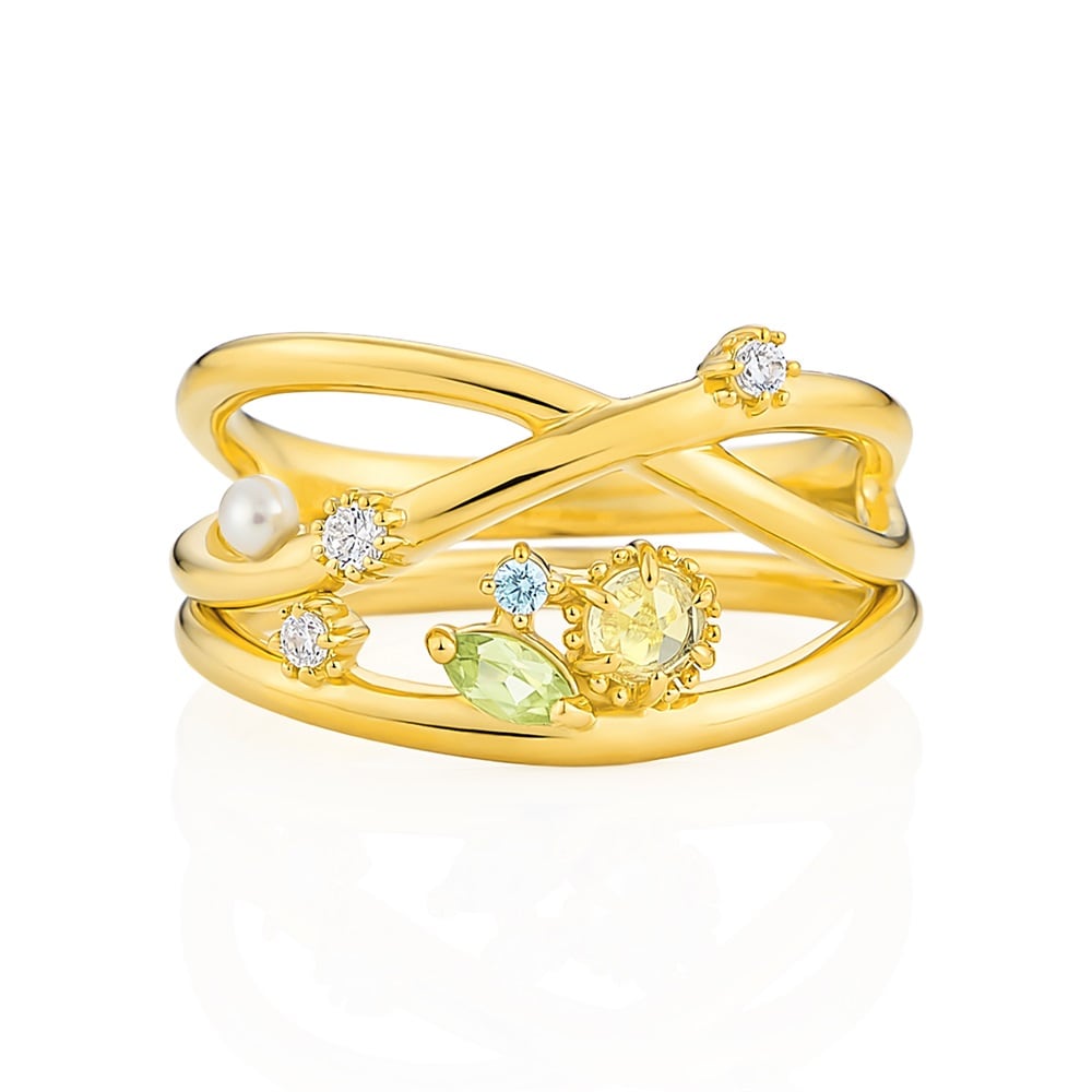 シルバーペリドットレモンクォーツ淡水パールリング2本セット ¥22,000