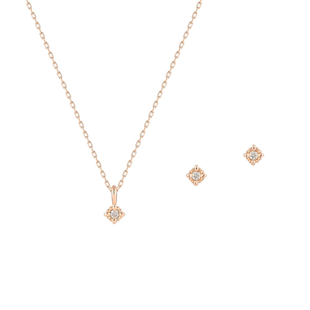 K10ピンクゴールド×ダイヤモンドネックレス＆ピアスセット ¥38,500