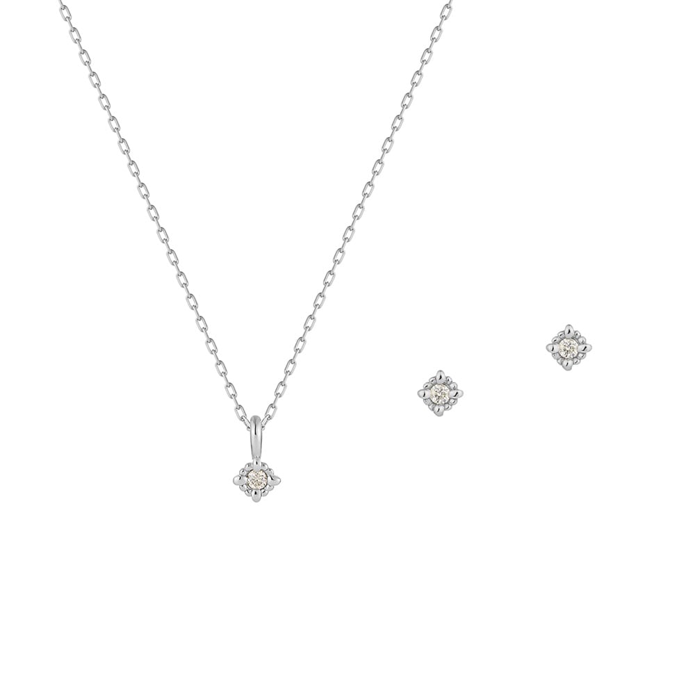 K10ホワイトゴールド×ダイヤモンドネックレス＆ピアスセット ¥39,600